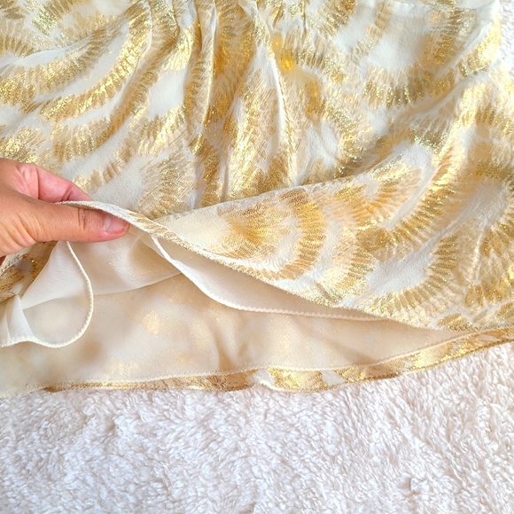 Cream and Metallic Gold Layered Chiffon Blouse - S - Picture 3 of 12
